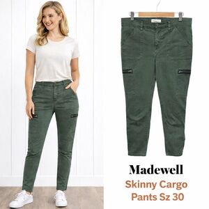 🤎 Madewell Skinny Cargo Pants Khaki Green Mid Rise Size 30 Utility Pockets